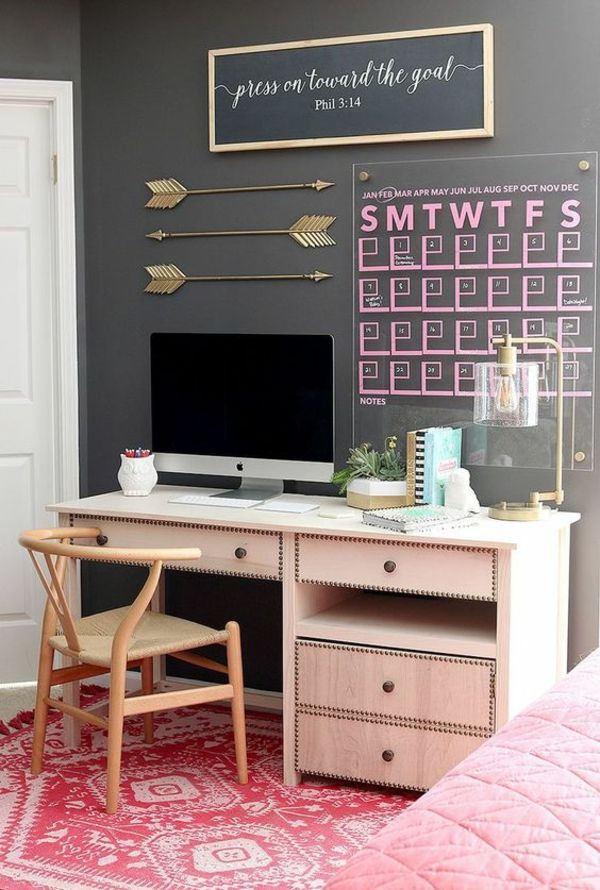Black wall desk workplace at home