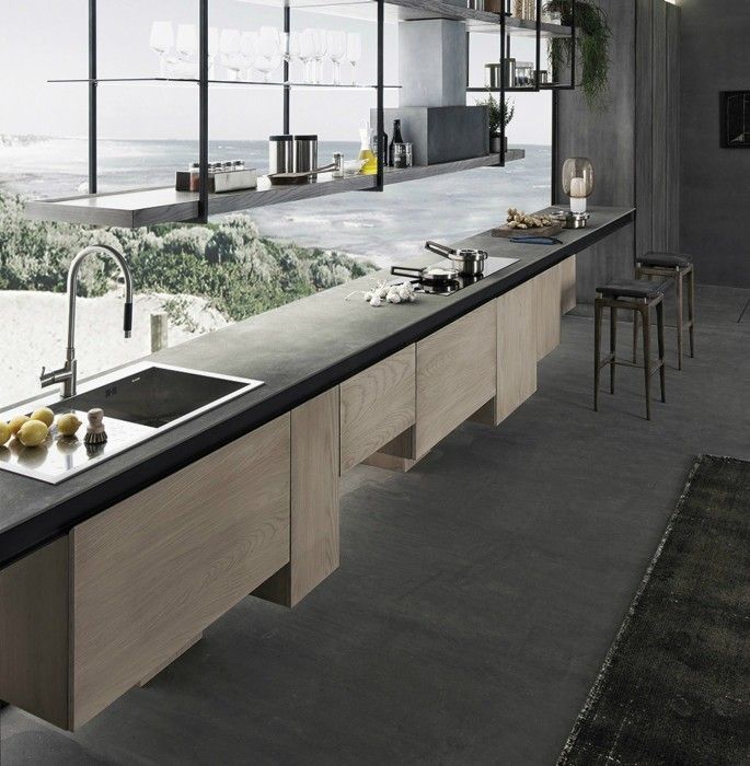 Design Kücheninsel Platte aus Naturstein in Grau