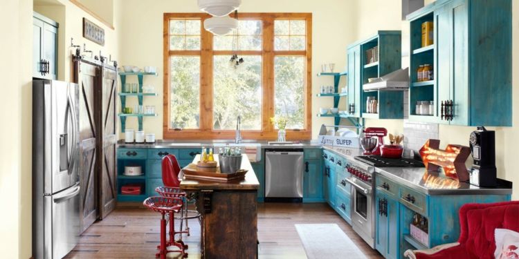Color compositions in the kitchen with blue