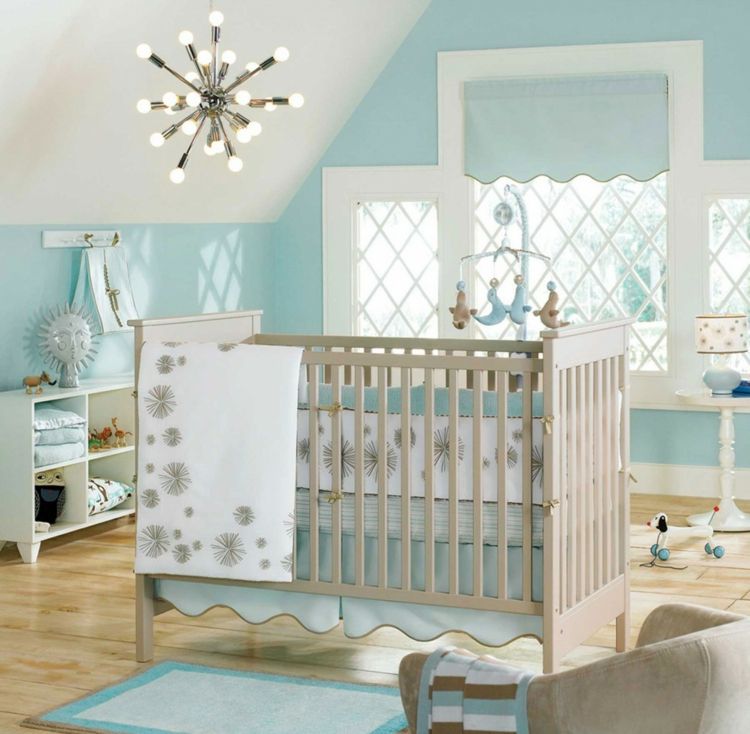 Soft beige nuances soothe the blue color and create a cozy ambience in the children's room