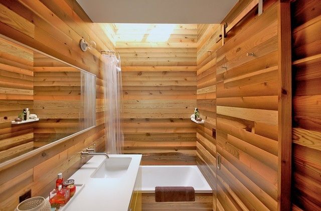 aziatisches Bad in Holz Wanschbecken in Weiß