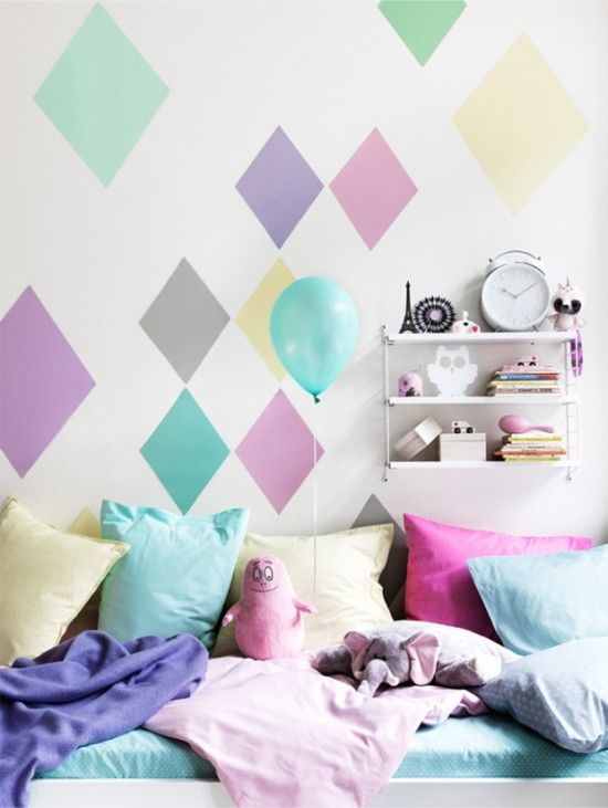 colorful rhombuses on the wall children's room trendy look