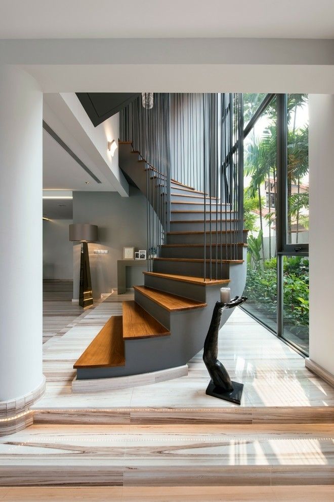 moderne treppe schwarz spiral form
