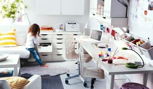 practical children's room design in white from Ikea drawer desk