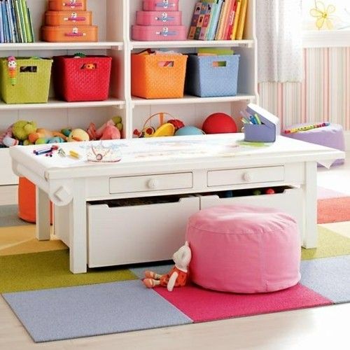 praktisches Kinderzimmer bunte Körbe Schreibtisch für kleine Kinder Ikea