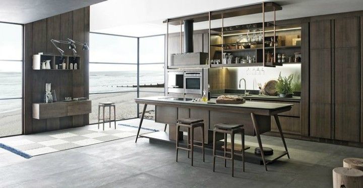 Trendy kitchen design, high-quality materials, natural wood