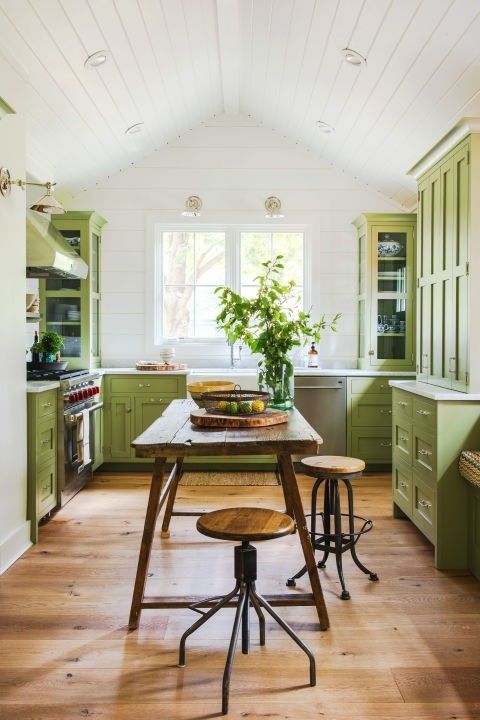 Kitchen Green White Country Style Retro Stool