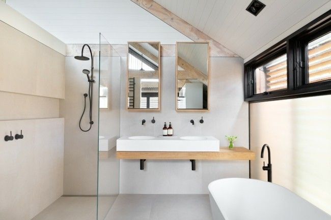 Modern bathroom shower area glass wall