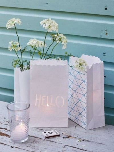 Summer party decoration in white paper lanterns