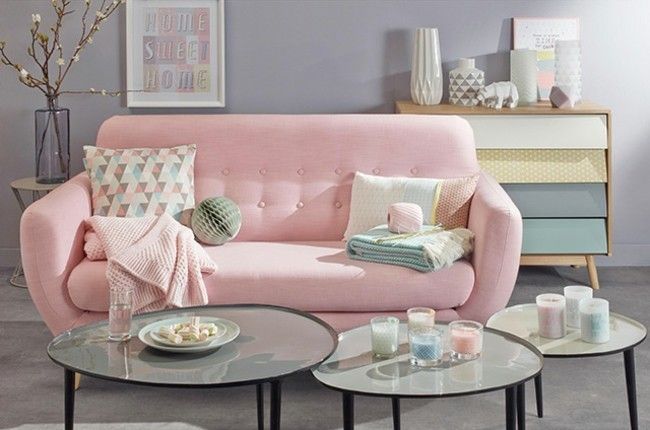 Trend colors Serenity and Rose Quartz sofa living ideas