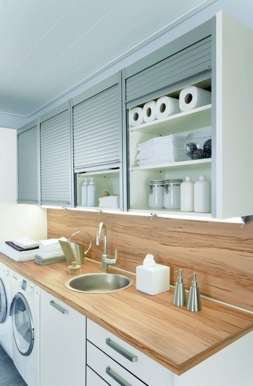 Waschküche hochziehbaren Schiebetüren Holzplatte