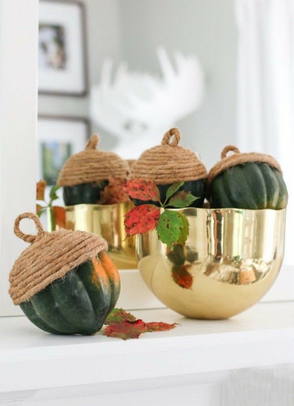 golden bowl green pumpkins acorns autumn decoration tips