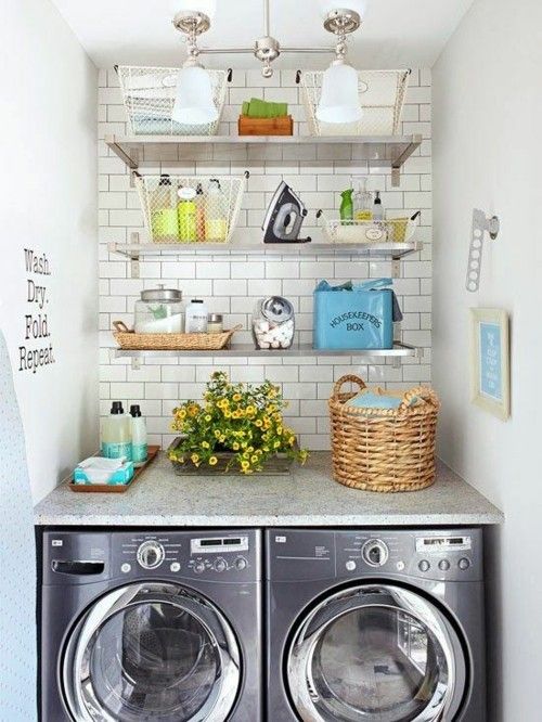 open shelves washer dryer laundry room