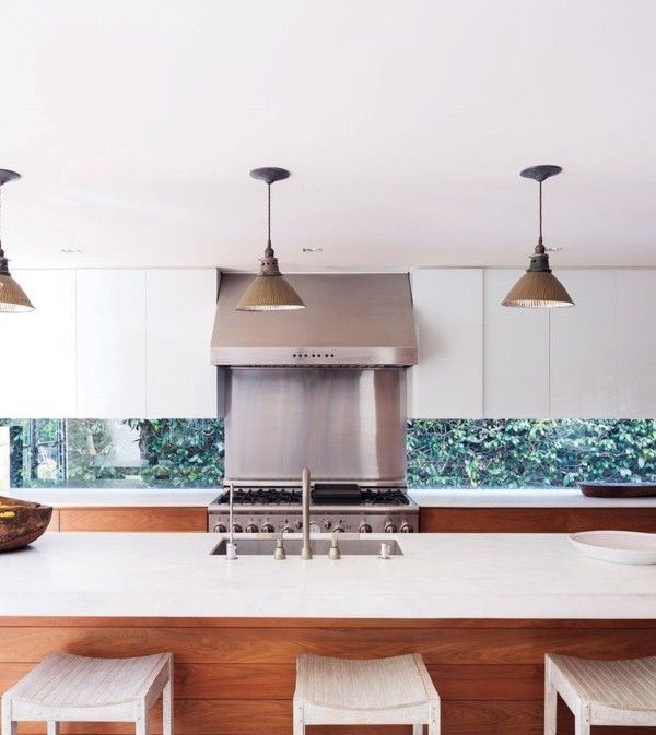 weiße Küchenplatte Küchenspiegel aus Edelstahl Ideen