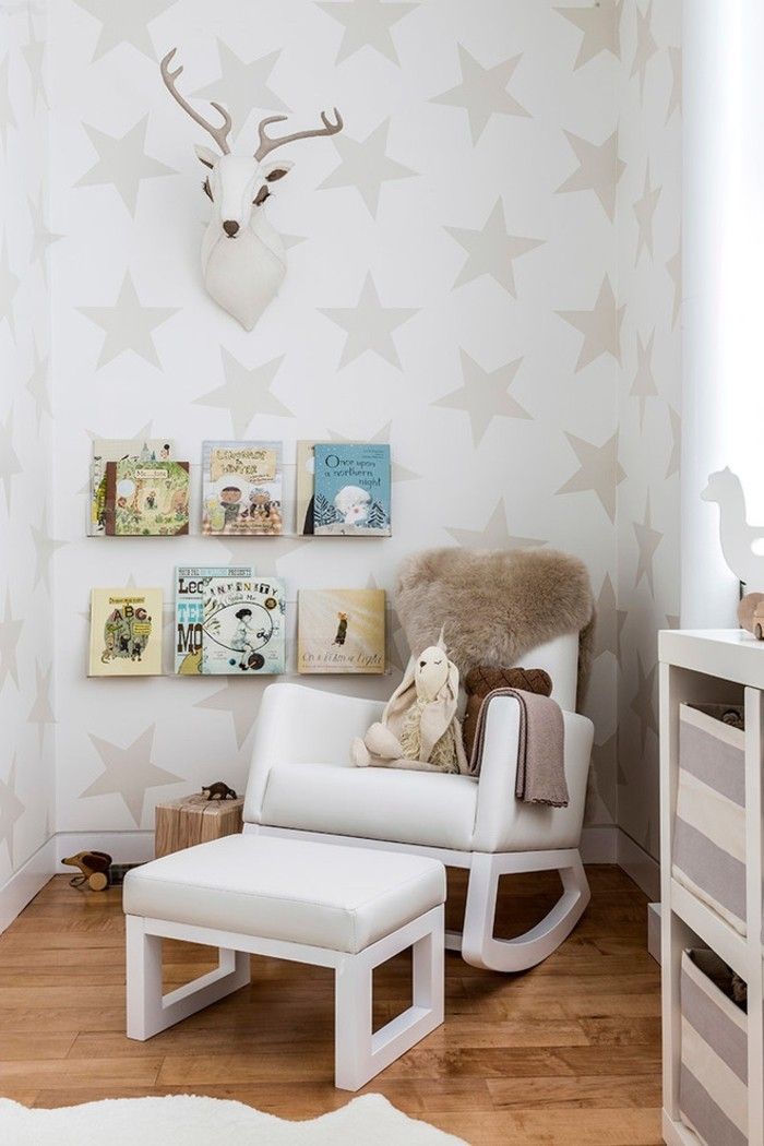 baby room-wall-design-stars-armchair-white