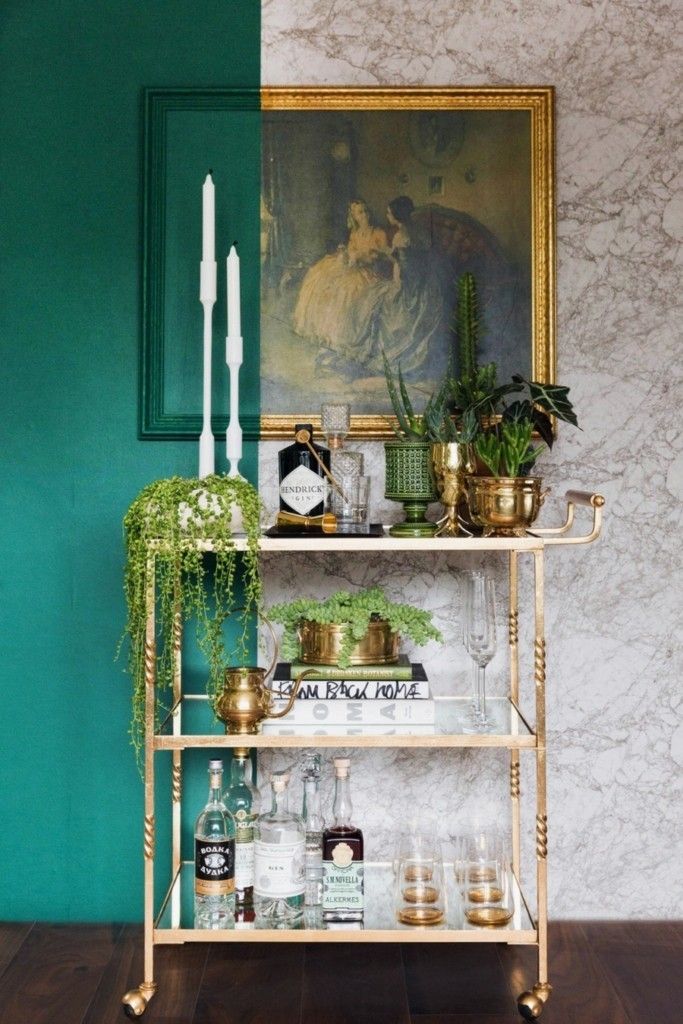 A bar cart can also provide enough space for your green houseplants