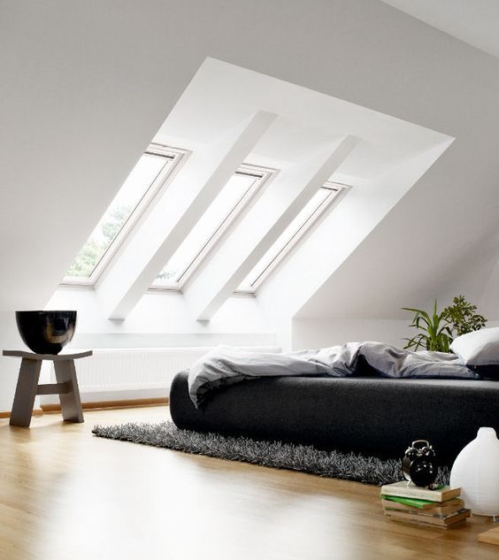 attic-skylight-bedroom-bed linen-black