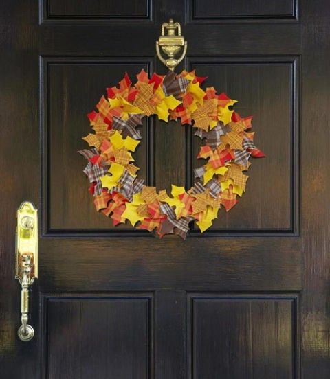 turquoise-wreath-in-checked-pattern-and-decorated-with-autumn-leaves