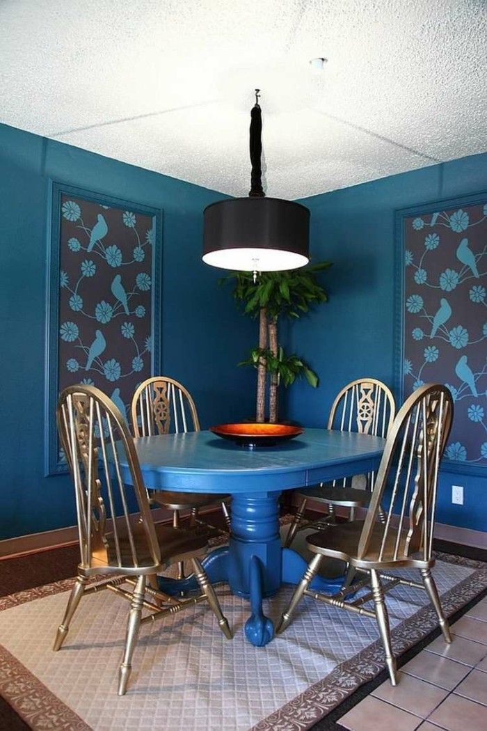 wall-design-ideas-wallpaper-dining-room-picture-frame-blue-furnishing