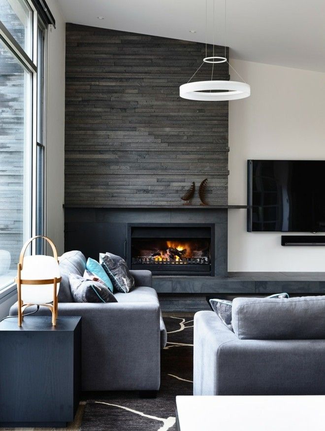 wall cladding-wood-living room-furnishing-dark-gray-ambience-fireplace