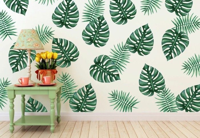 wall-wallpaper-with-the-exotic-leaves