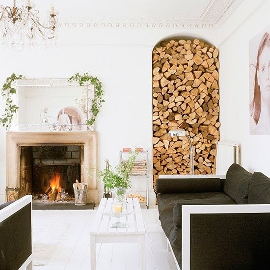 minimalism-living room-fireplace-firewood-white