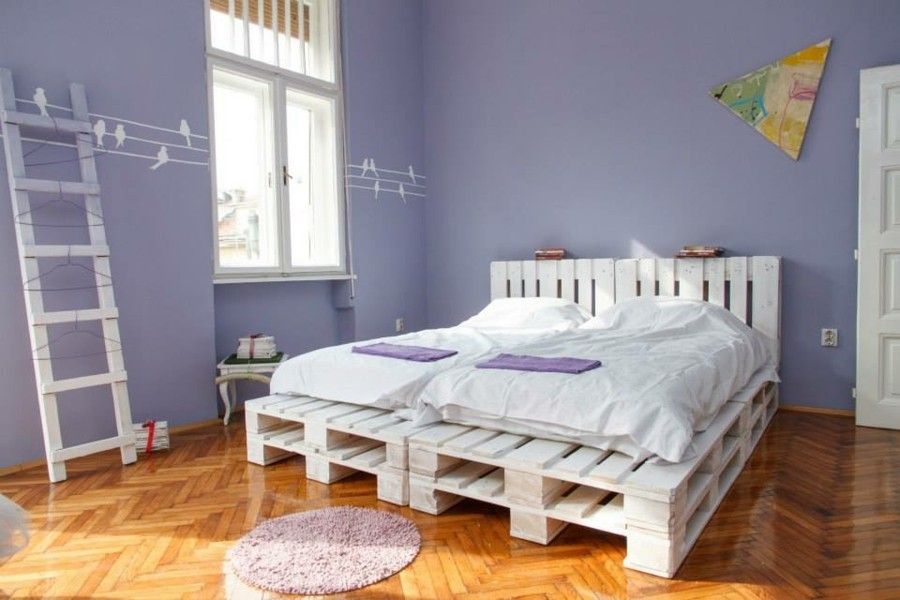 Double bed euro pallets elegant white relax calm
