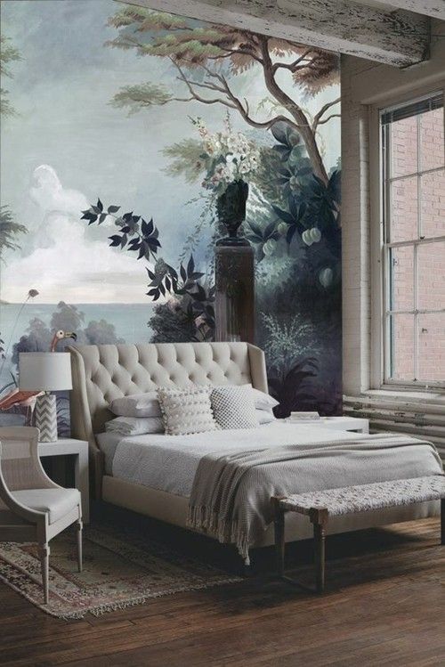 A photo wallpaper in the bedroom transports you into a romantic dream world.
