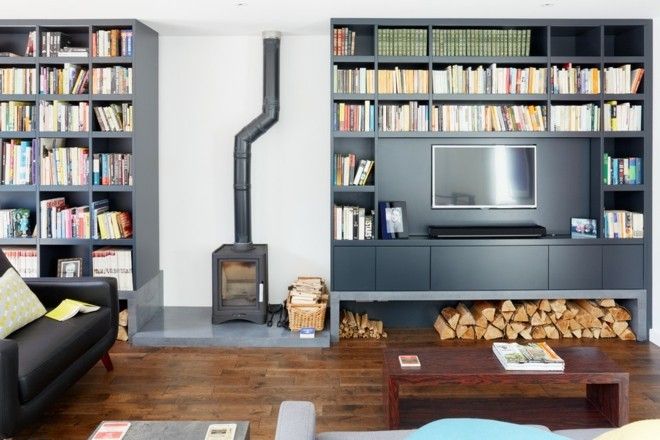 Fireplace living room shelves