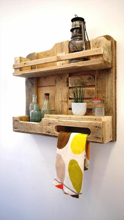 Wall shelf made from pallets of herbs