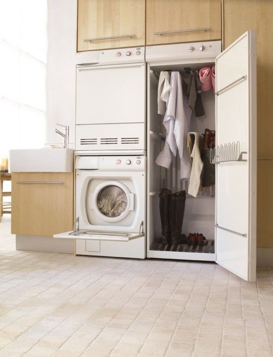 modern white laundry room design idea