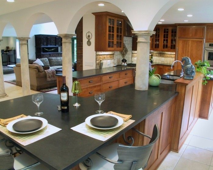 moderne Wohnküche Küchenarbeitsplatten Granit schwarz