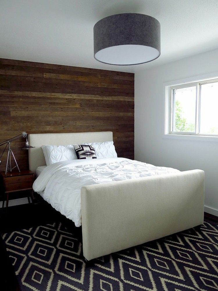 Rustikaler Still modernes Design Schlafzimmer dunkelbraune Holzwand