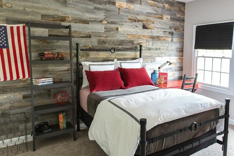 Schlafzimmer modern gestalten Holzwand deko ideen