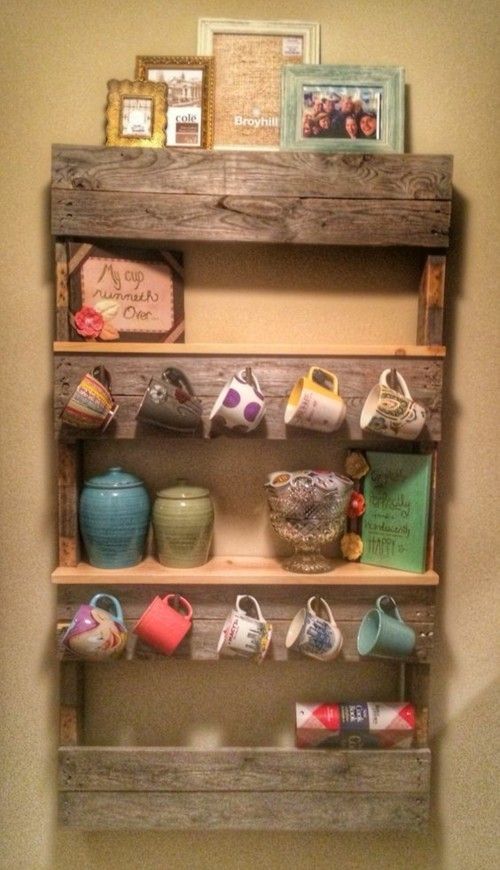 Wall shelf made of pallets in the kitchen