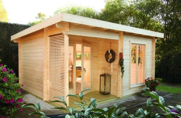 modernes Gartenhaus Flachdach Veranda aus Holz