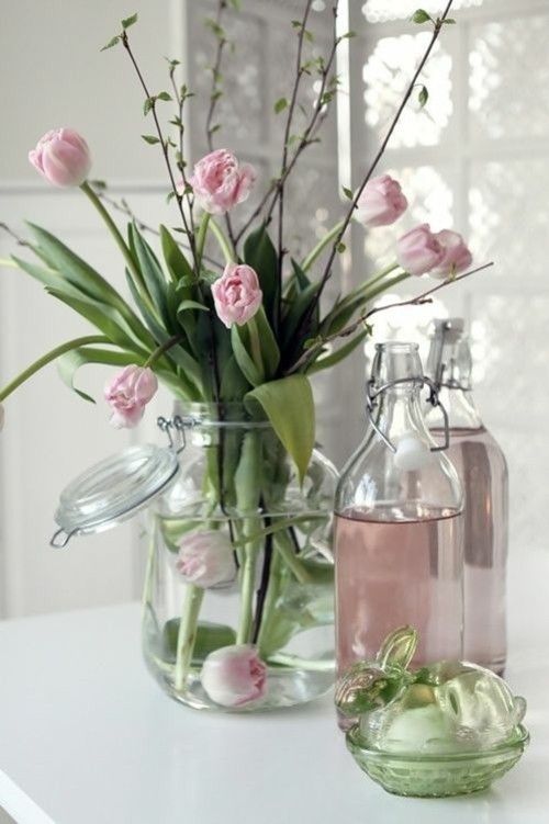 Deko Ideen mit Tulpen zarte rosa Blüten