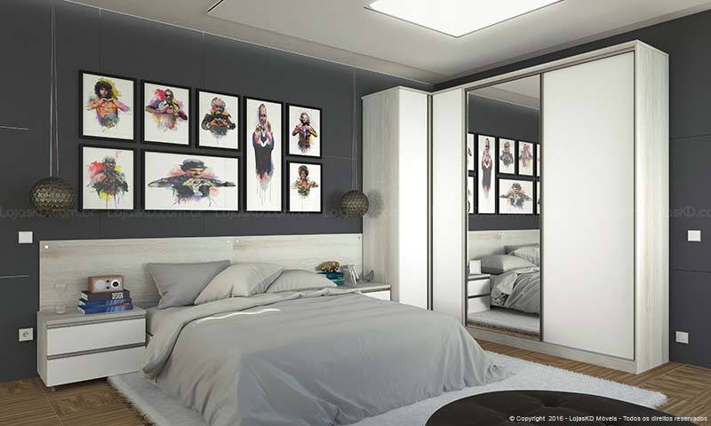 kleines Schlafzimmer einrichten Spiegel Kleiderschrank Akzent Bilderwand