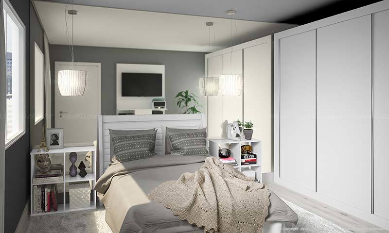 kleines Schlafzimmer einrichten in Grau und Weiß gestalten