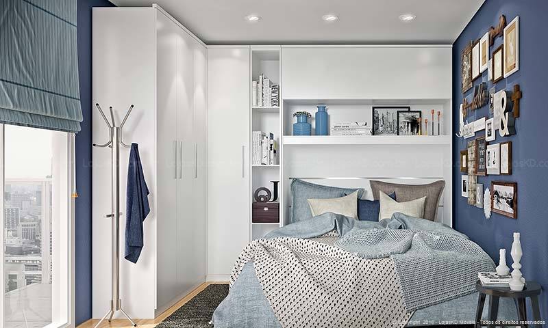 kleines Schlafzimmer einrichten stilvoll geschmackvoll gestalten weiß marineblau interessante Kombination