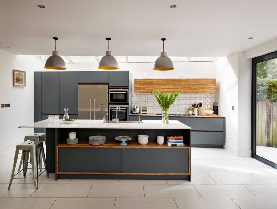 moderne Küche in Weiß Grau deko ideen