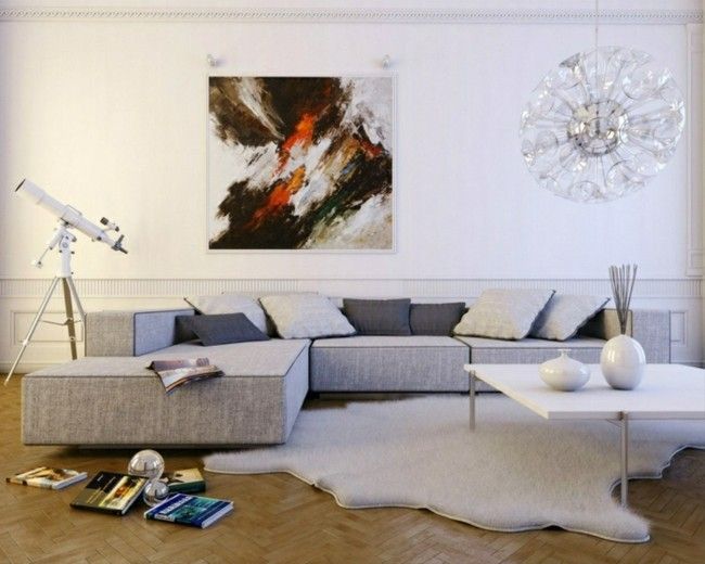 modernes Wohnzimmer elegante Möbel hell weißer Fellteppich