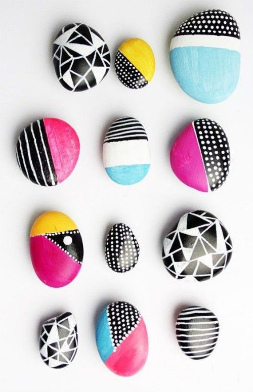 Steine bemalen geometrische Muster bunte Farben