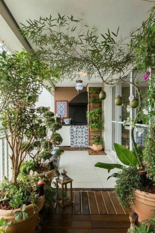 Balkon gestalten wie Urwald grüne Balkonpflanzen verstärken das Jungle Feeling