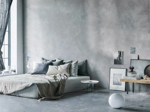 Ideen für Betonboden graue Wände grauer Betonboden im Schlafzimmer in Industrial Style