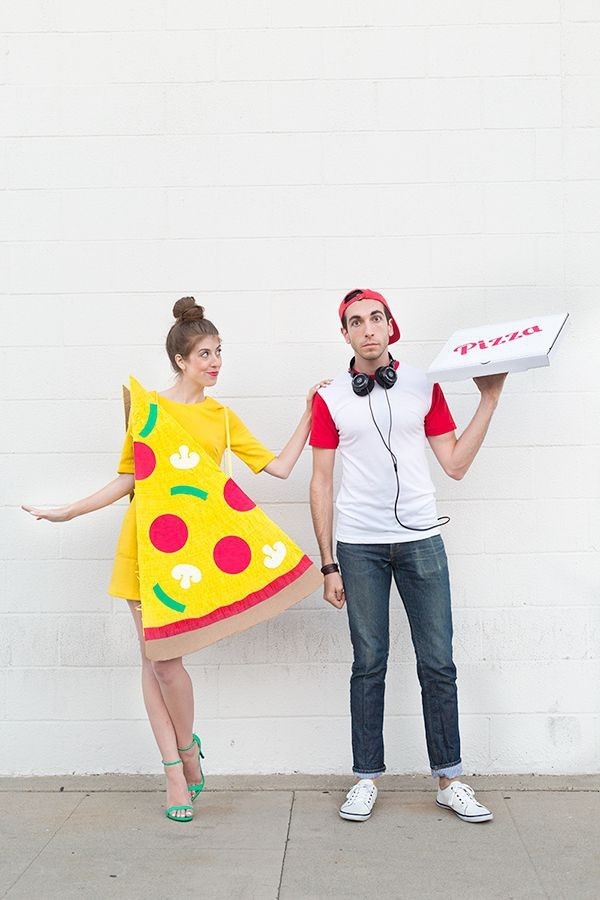 Halloween Kostüme im Partnerlook Stück Pizza und Lieferjunge