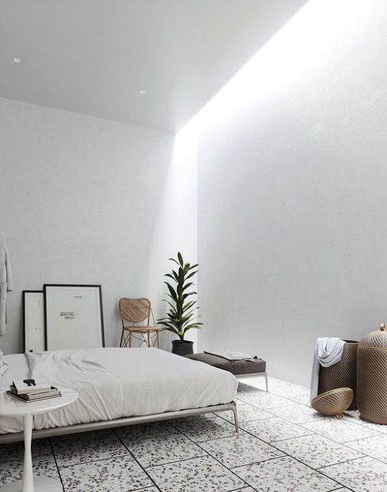 Moderne Einrichtungsideen helles Schlafzimmer Licht von der Decke