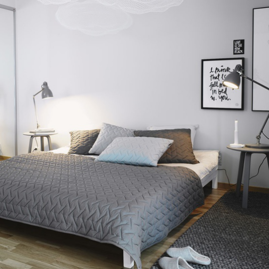 Schlafzimmer Ideen im Scandi Style in warmen Naturfarben gestaltet großes Bett