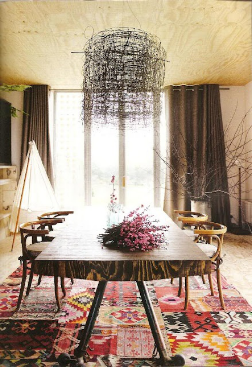 Boho chic in the dining room Buster example of solid wooden table chairs