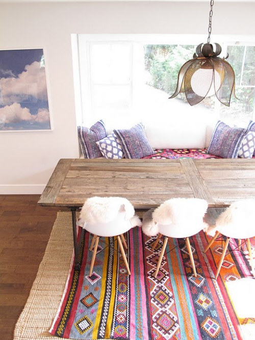 Boho chic in the dining room retro wooden table chairs 
